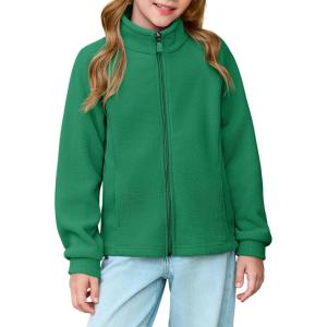 Haloumoning Girls Polar Fleece Jacket Kids Full Zip Lightweight Fall Winter Coat Outerwear with Pockets 5-14 Years(Dark Green)