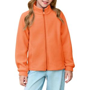 Haloumoning Girls Polar Fleece Jacket Kids Full Zip Lightweight Fall Winter Coat Outerwear with Pockets 5-14 Years(Orange)