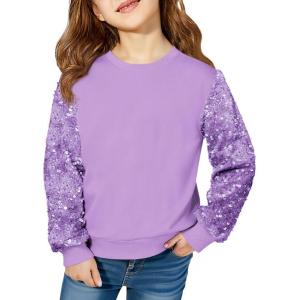 Haloumoning Girls Sequin Sweatshirt Kids Sparkle Long Sleeve Pullover Tops Fall Fashion Clothes 5-14 Years(Purple)