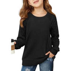 Haloumoning Girls Sweatshirts Kids Casual Cable Knit Long Sleeve Shirts Tunic Tops 4-14 Years(Black)
