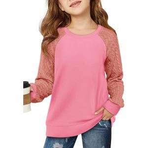 Haloumoning Girls Sweatshirts Kids Casual Cable Knit Long Sleeve Shirts Tunic Tops 4-14 Years(Dark Pink)