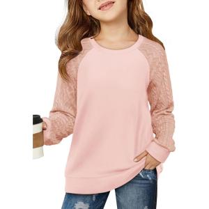 Haloumoning Girls Sweatshirts Kids Casual Cable Knit Long Sleeve Shirts Tunic Tops 4-14 Years(Pink)
