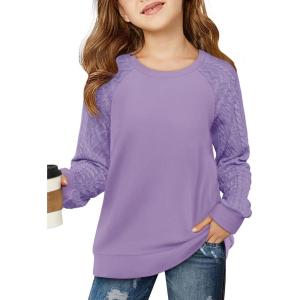 Haloumoning Girls Sweatshirts Kids Casual Cable Knit Long Sleeve Shirts Tunic Tops 4-14 Years(Purple)