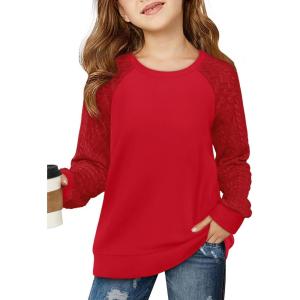 Haloumoning Girls Sweatshirts Kids Casual Cable Knit Long Sleeve Shirts Tunic Tops 4-14 Years(Red)