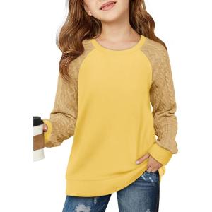 Haloumoning Girls Sweatshirts Kids Casual Cable Knit Long Sleeve Shirts Tunic Tops 4-14 Years(Yellow)