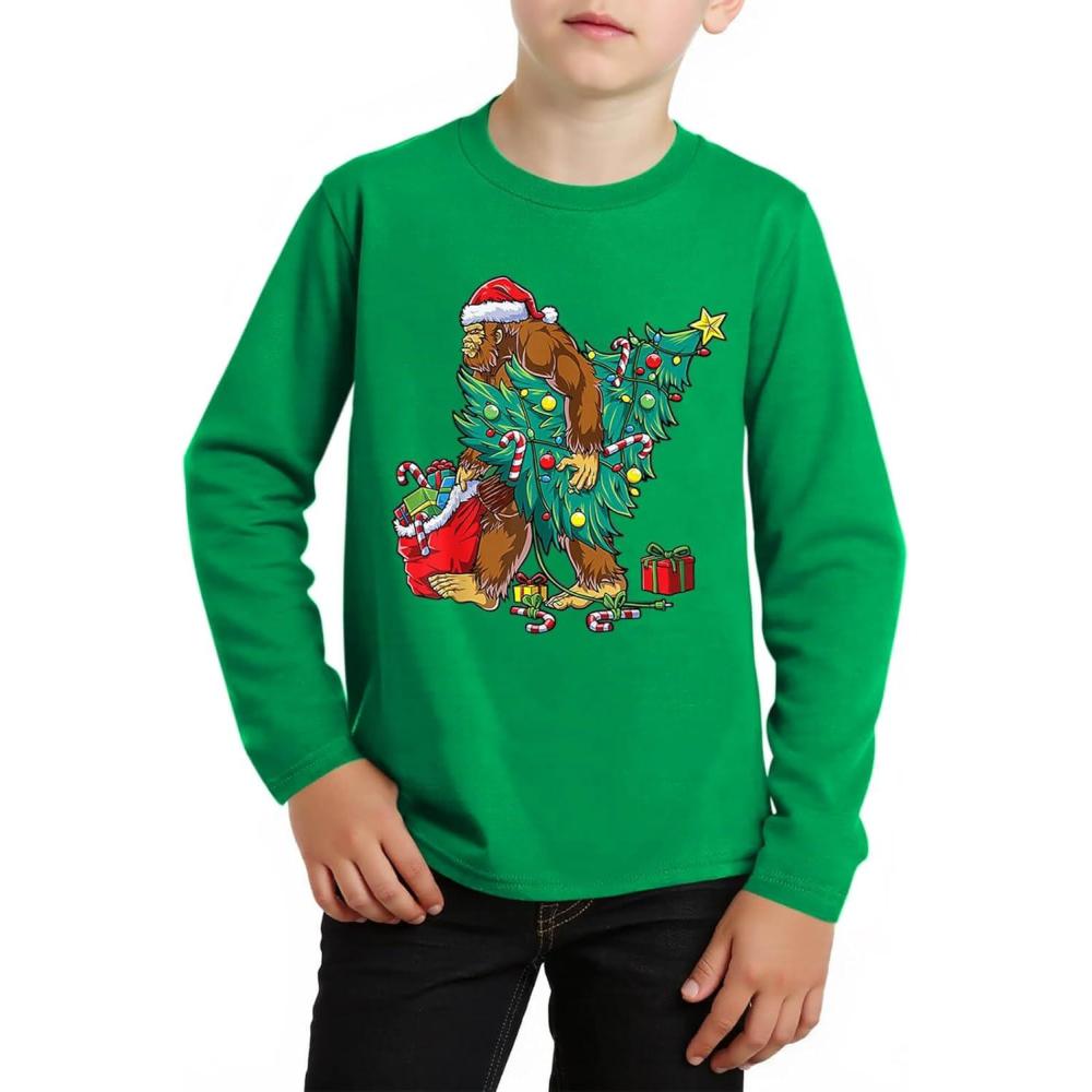 image:imageHaloumoning Boys Christmas Long Sleeve T Shirts Kids Ugly Xmas Tree Print Crewneck Tops Tees 514YGreen