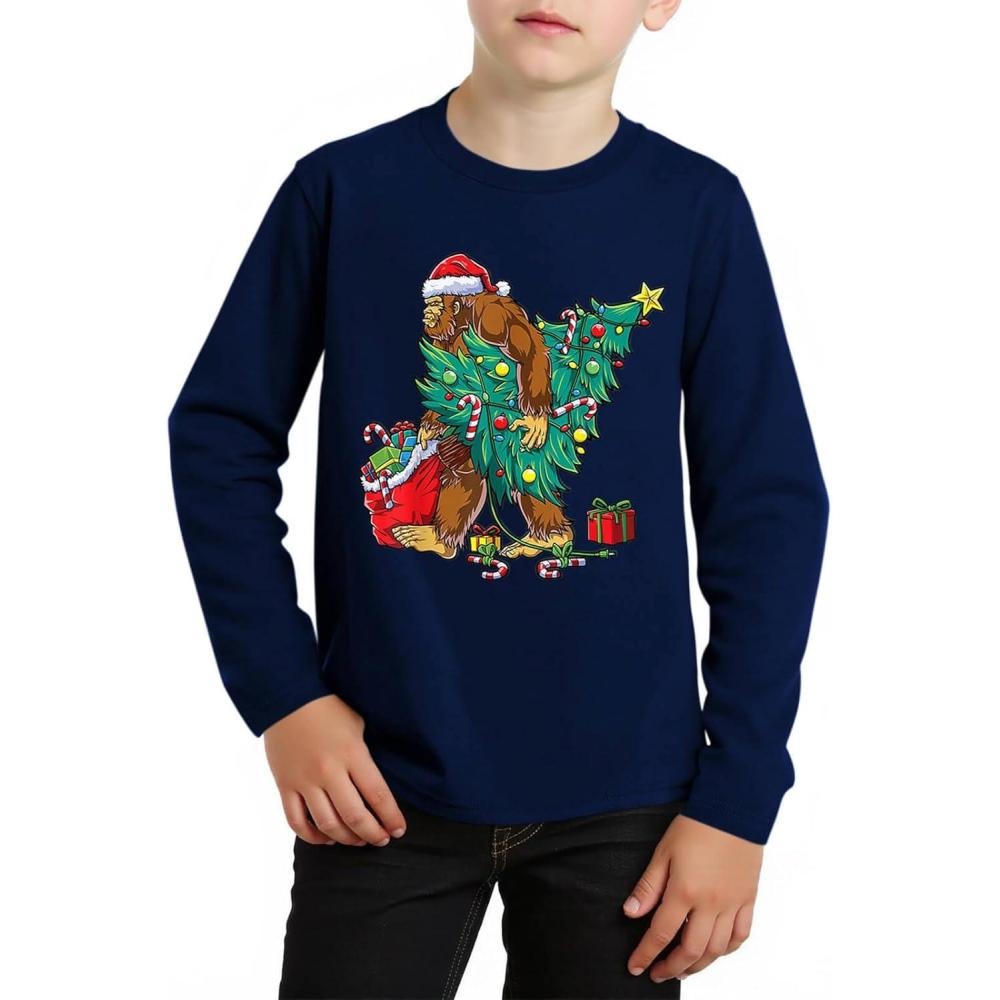 image:imageHaloumoning Boys Christmas Long Sleeve T Shirts Kids Ugly Xmas Tree Print Crewneck Tops Tees 514YNavy Blue