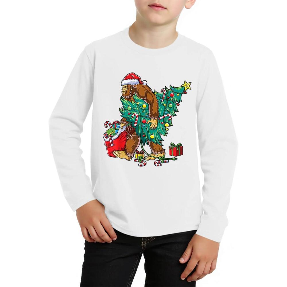 image:imageHaloumoning Boys Christmas Long Sleeve T Shirts Kids Ugly Xmas Tree Print Crewneck Tops Tees 514YWhite