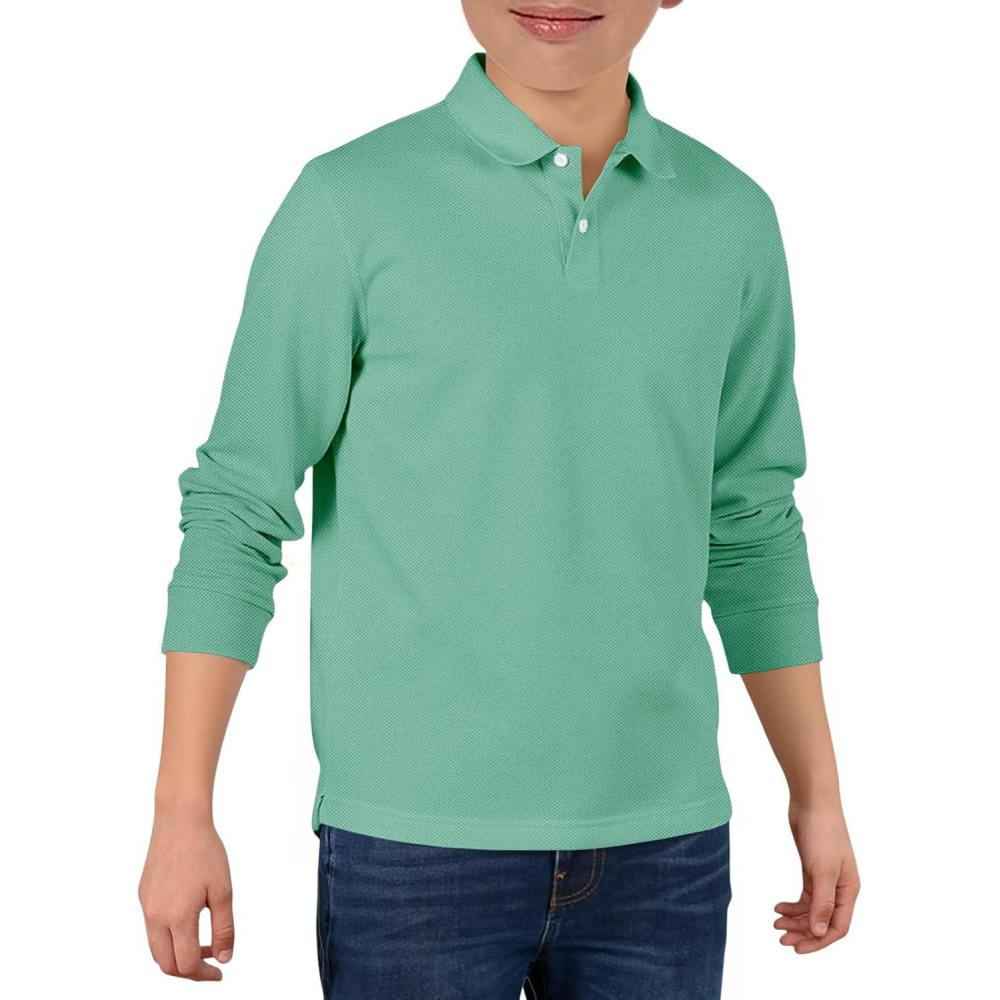 image:imageHaloumoning Boys Long Sleeve Pique Polo Shirts Kids School Uniform Shirt 514 YearsBluegreen
