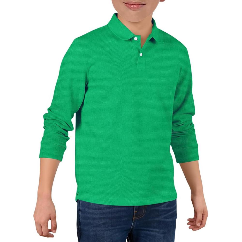 image:imageHaloumoning Boys Long Sleeve Pique Polo Shirts Kids School Uniform Shirt 514 YearsGreen
