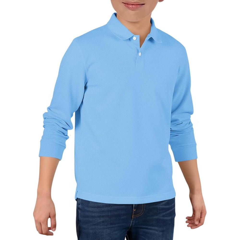 image:imageHaloumoning Boys Long Sleeve Pique Polo Shirts Kids School Uniform Shirt 514 YearsSky Blue