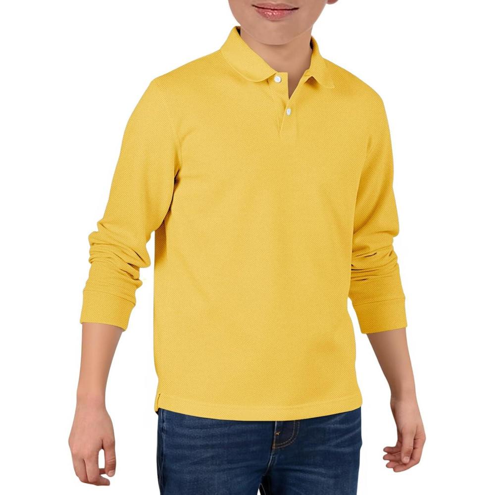 image:imageHaloumoning Boys Long Sleeve Pique Polo Shirts Kids School Uniform Shirt 514 YearsYellow