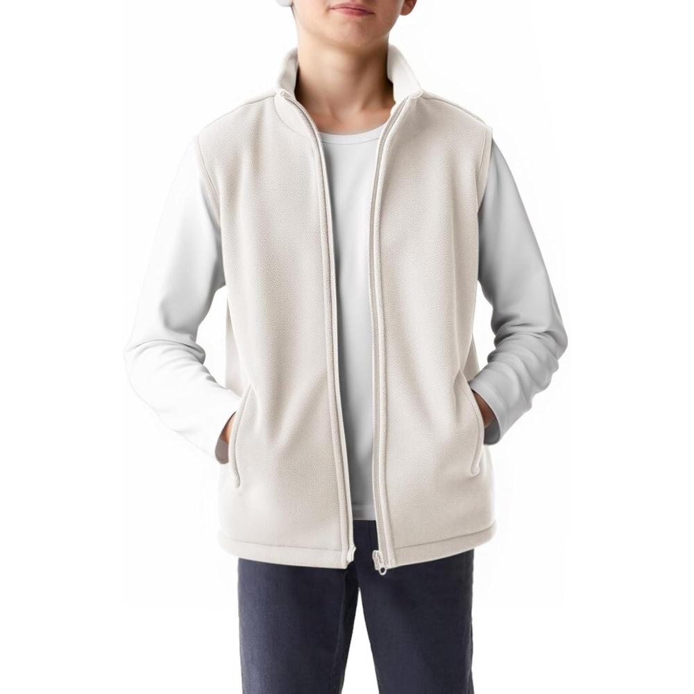 image:imageHaloumoning Boys Polar Fleece Vest Kids FullZip Lightweight Sleeveless Jacket Fall Winter Warm Outwear 514 YearsBeige