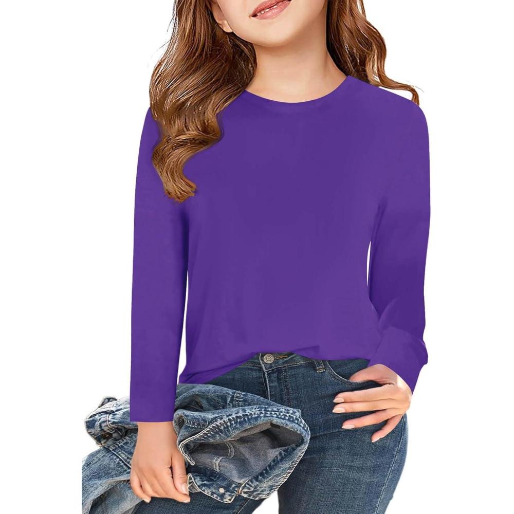 image:imageHaloumoning Girls Long Sleeve T Shirts Kids Fall Tops Crewneck Basic Tees 514YDark Purple