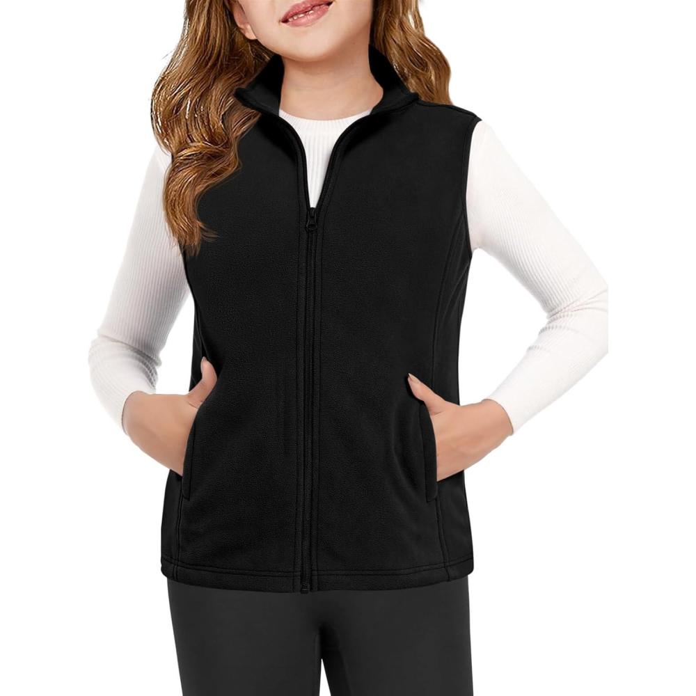 image:imageHaloumoning Girls Polar Fleece Zipper Vest Kids Sleeveless Stand Collar Jacket with Pockets 514 YearsBlack