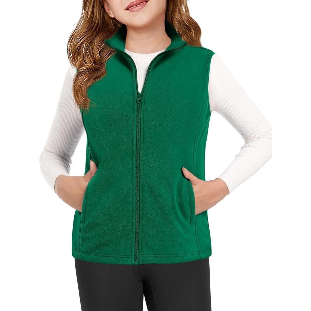image:imageHaloumoning Girls Polar Fleece Zipper Vest Kids Sleeveless Stand Collar Jacket with Pockets 514 YearsGreen