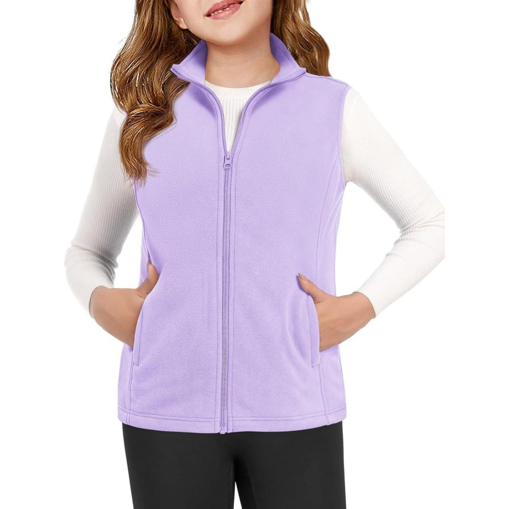 image:imageHaloumoning Girls Polar Fleece Zipper Vest Kids Sleeveless Stand Collar Jacket with Pockets 514 YearsLight Purple
