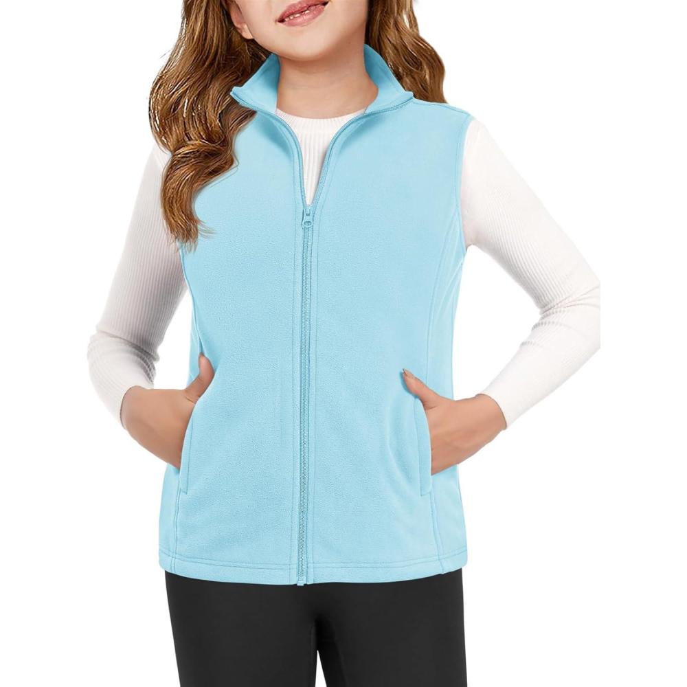 image:imageHaloumoning Girls Polar Fleece Zipper Vest Kids Sleeveless Stand Collar Jacket with Pockets 514 YearsSky Blue