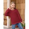Haloumoning Girls Long Sleeve Sweatshirts Kids Casual Crewneck Loose Fit Pullover with Pockets 5-14 Years(Wine Red)