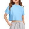 Girls Athletic Oversized Crop Tops Kids Drop Shoulder Short Sleeve T Shirts Workout Tees 5-14 Years(Blue)
