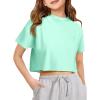 Girls Athletic Oversized Crop Tops Kids Drop Shoulder Short Sleeve T Shirts Workout Tees 5-14 Years(Blue Green)