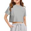 Girls Athletic Oversized Crop Tops Kids Drop Shoulder Short Sleeve T Shirts Workout Tees 5-14 Years(Grey)