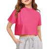 Girls Athletic Oversized Crop Tops Kids Drop Shoulder Short Sleeve T Shirts Workout Tees 5-14 Years(Hot Pink)