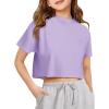 Girls Athletic Oversized Crop Tops Kids Drop Shoulder Short Sleeve T Shirts Workout Tees 5-14 Years(Purple)