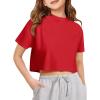 Girls Athletic Oversized Crop Tops Kids Drop Shoulder Short Sleeve T Shirts Workout Tees 5-14 Years(Red)