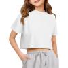 Girls Athletic Oversized Crop Tops Kids Drop Shoulder Short Sleeve T Shirts Workout Tees 5-14 Years(White)