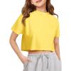 Girls Athletic Oversized Crop Tops Kids Drop Shoulder Short Sleeve T Shirts Workout Tees 5-14 Years(Yellow)