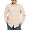 Haloumoning Boys Long Sleeve Dress Shirts Collared Button-Down Shirt School Uniform Shirts with Chest Pocket 5-14 Years(Beige)