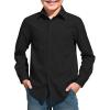 Haloumoning Boys Long Sleeve Dress Shirts Collared Button-Down Shirt School Uniform Shirts with Chest Pocket 5-14 Years(Black)