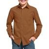 Haloumoning Boys Long Sleeve Dress Shirts Collared Button-Down Shirt School Uniform Shirts with Chest Pocket 5-14 Years(Brown)