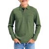 Haloumoning Boys Long Sleeve Polo Shirts Kids Casual Button School Uniform Shirts with Chest Pocket 5-14 Years(Army Green)