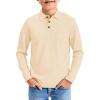 Haloumoning Boys Long Sleeve Polo Shirts Kids Casual Button School Uniform Shirts with Chest Pocket 5-14 Years(Beige)