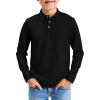 Haloumoning Boys Long Sleeve Polo Shirts Kids Casual Button School Uniform Shirts with Chest Pocket 5-14 Years(Black)