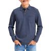 Haloumoning Boys Long Sleeve Polo Shirts Kids Casual Button School Uniform Shirts with Chest Pocket 5-14 Years(Dark Blue)