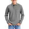 Haloumoning Boys Long Sleeve Polo Shirts Kids Casual Button School Uniform Shirts with Chest Pocket 5-14 Years(Gray)