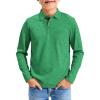 Haloumoning Boys Long Sleeve Polo Shirts Kids Casual Button School Uniform Shirts with Chest Pocket 5-14 Years(Green)