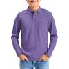 Haloumoning Boys Long Sleeve Polo Shirts Kids Casual Button School Uniform Shirts with Chest Pocket 5-14 Years(Purple)