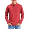 Haloumoning Boys Long Sleeve Polo Shirts Kids Casual Button School Uniform Shirts with Chest Pocket 5-14 Years(Red)