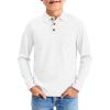Haloumoning Boys Long Sleeve Polo Shirts Kids Casual Button School Uniform Shirts with Chest Pocket 5-14 Years(White)