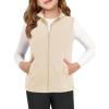 Haloumoning Girls Polar Fleece Zipper Vest Kids Sleeveless Stand Collar Jacket with Pockets 5-14 Years(Beige)
