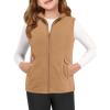 Haloumoning Girls Polar Fleece Zipper Vest Kids Sleeveless Stand Collar Jacket with Pockets 5-14 Years(Brown)