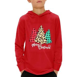 Haloumoning Boys Fashion Hoodies Kids Long Sleeve Hooded Sweatshirts 5-14 Years(Christmas-red)