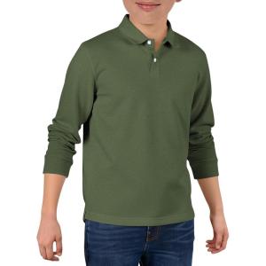 Haloumoning Boys Long Sleeve Pique Polo Shirts Kids School Uniform Shirt 5-14 Years(Army Green)