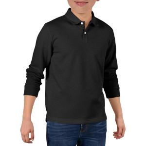 Haloumoning Boys Long Sleeve Pique Polo Shirts Kids School Uniform Shirt 5-14 Years(Black)