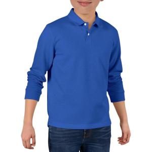 Haloumoning Boys Long Sleeve Pique Polo Shirts Kids School Uniform Shirt 5-14 Years(Blue)