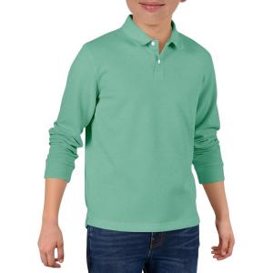 Haloumoning Boys Long Sleeve Pique Polo Shirts Kids School Uniform Shirt 5-14 Years(Blue-green)